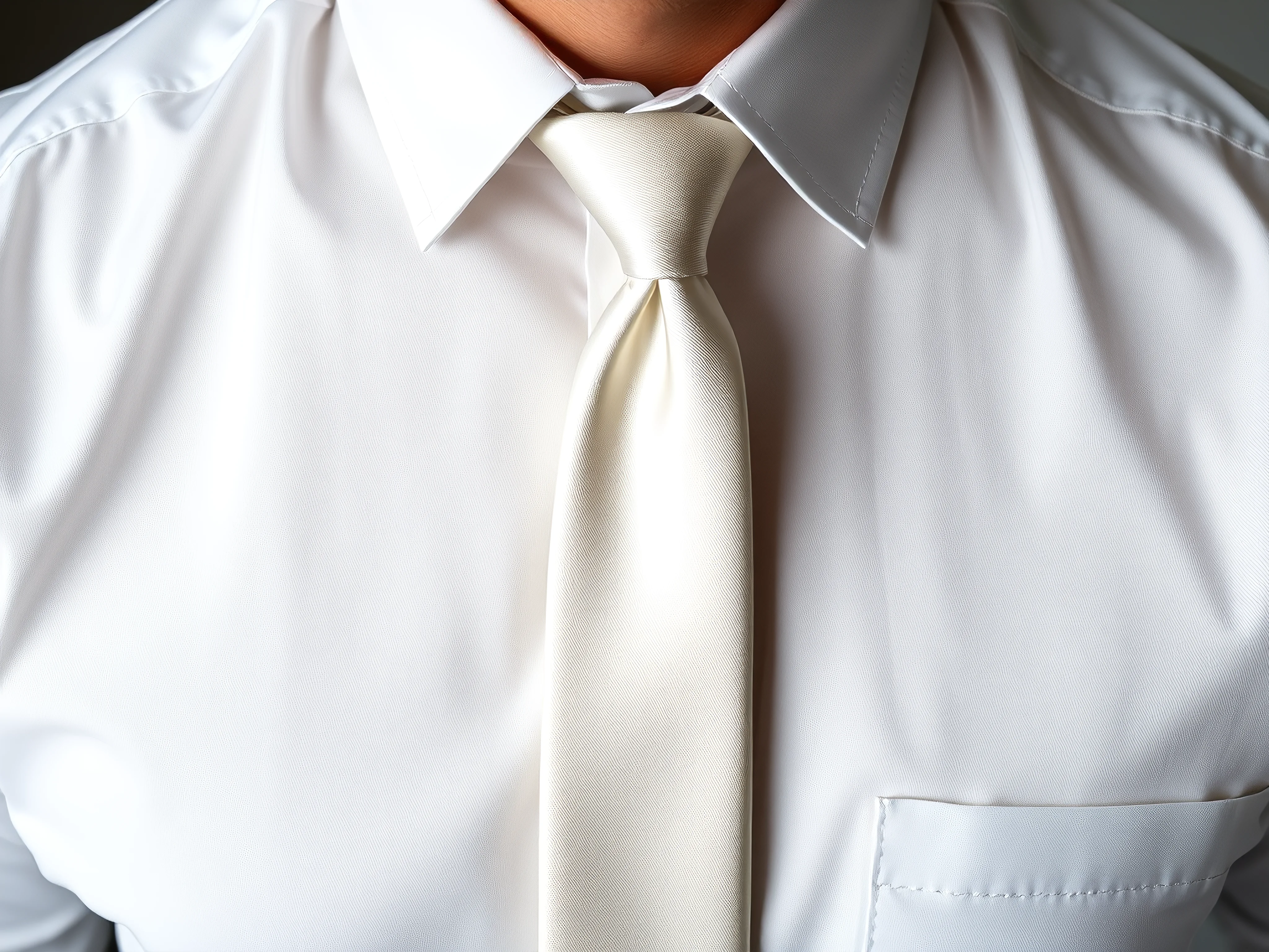White men's dress shirt and elegant silk tie, close-up.