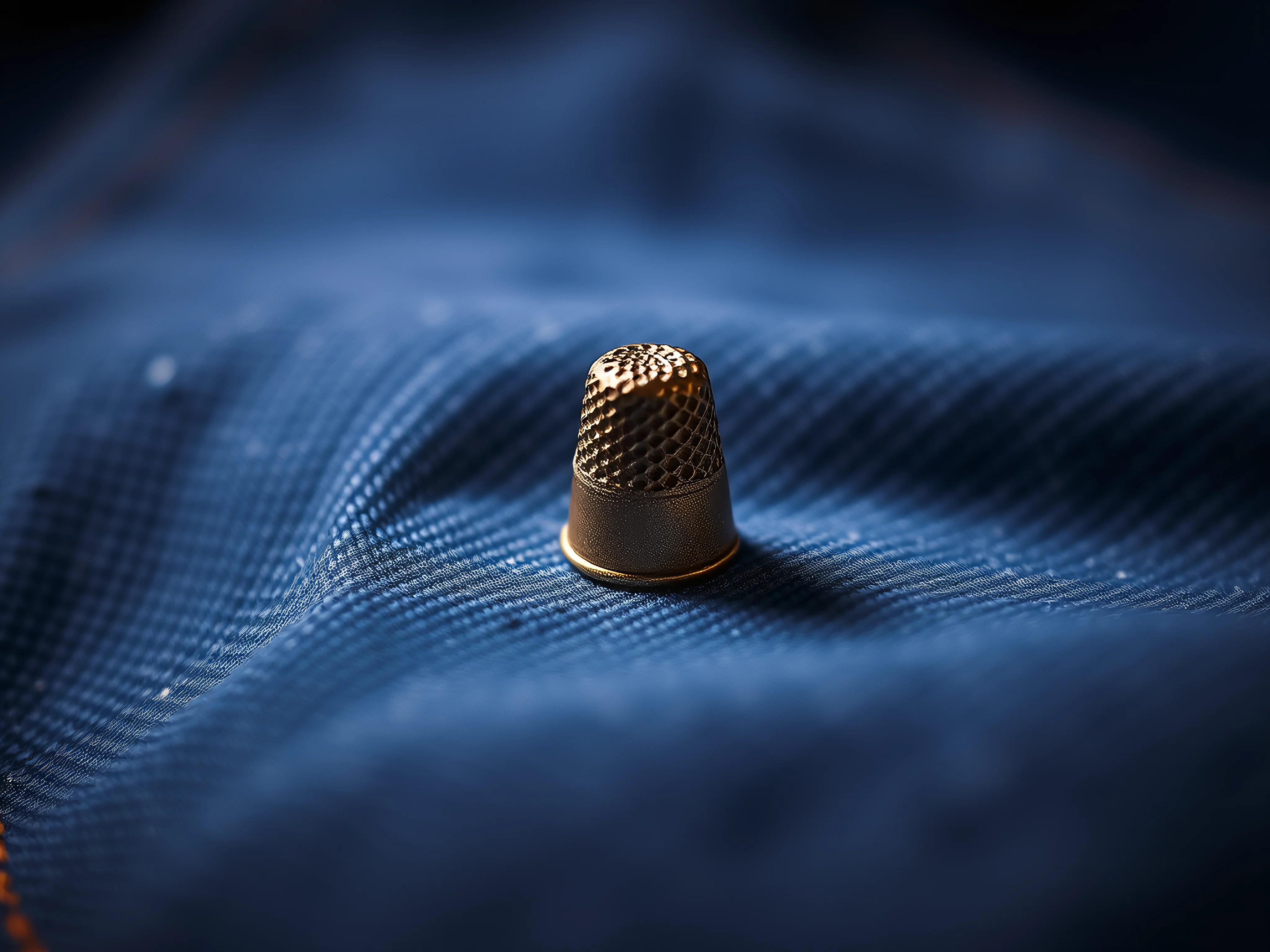 Tailor's thimble on distressed vintage indigo denim.