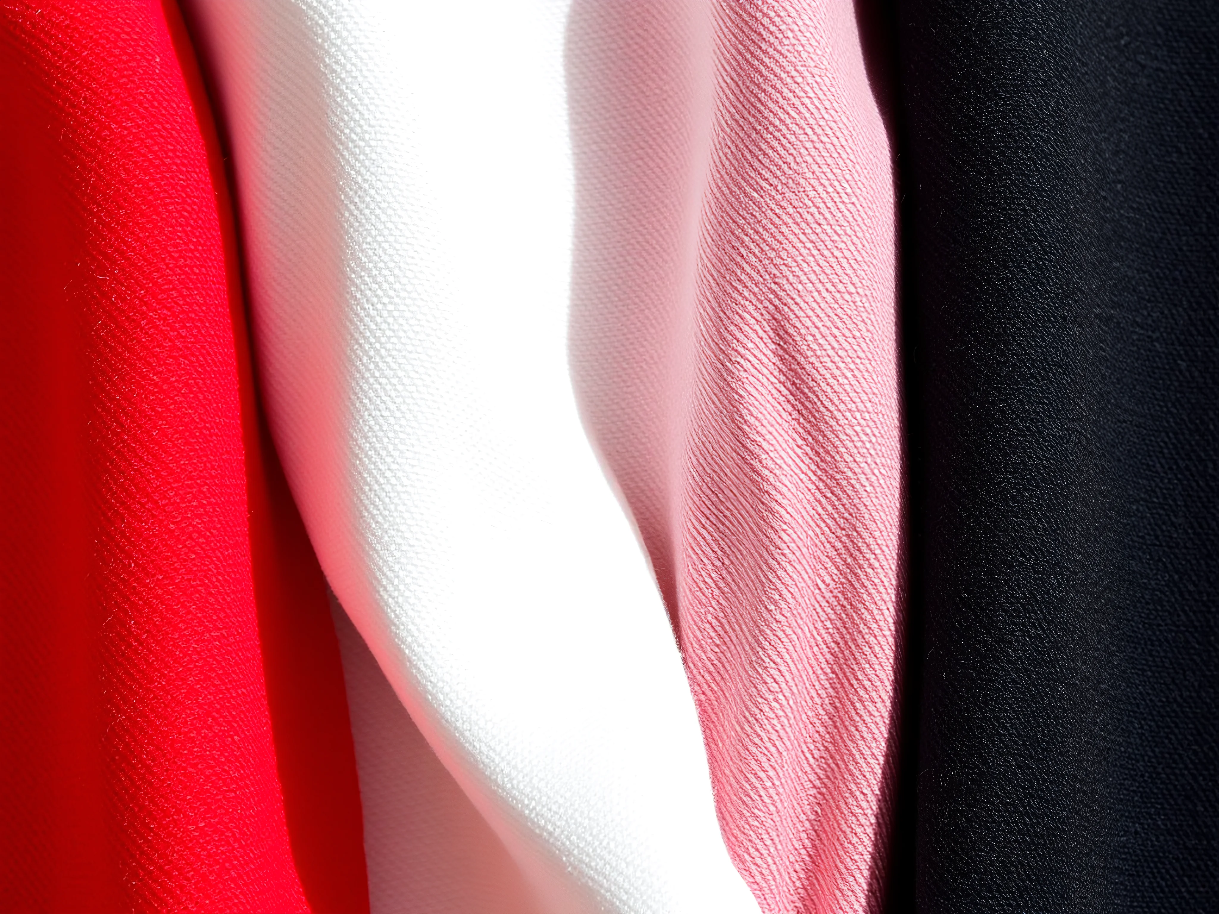 Crisp fabric swatches in four distinct winter color groupings: icy white, black, jewel, electric cool.